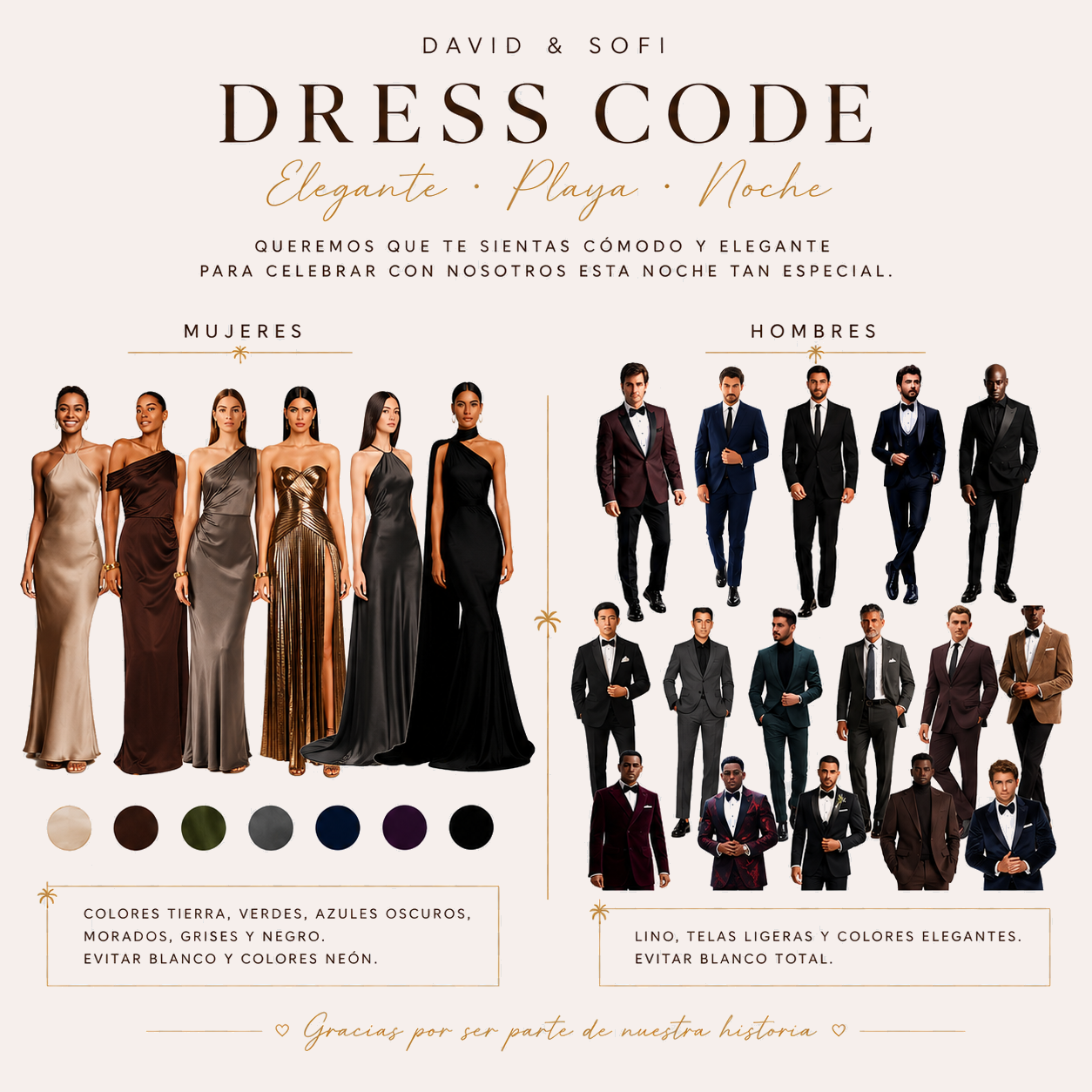 Dress code de la boda: elegante, playa, noche